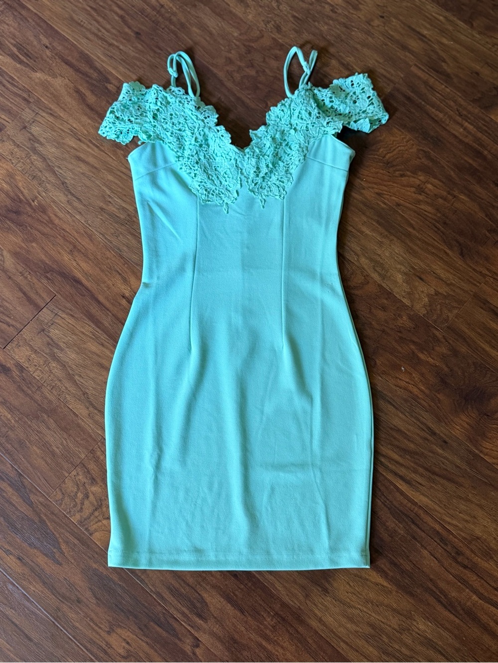 Aqua Lace-Trim Bodycon fashion nova Dress